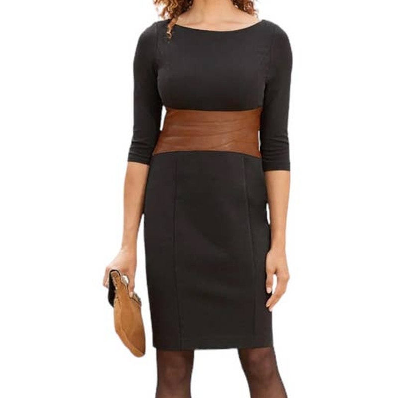 Focus By Shani Dress Knit Leather Waist Gray Size 14